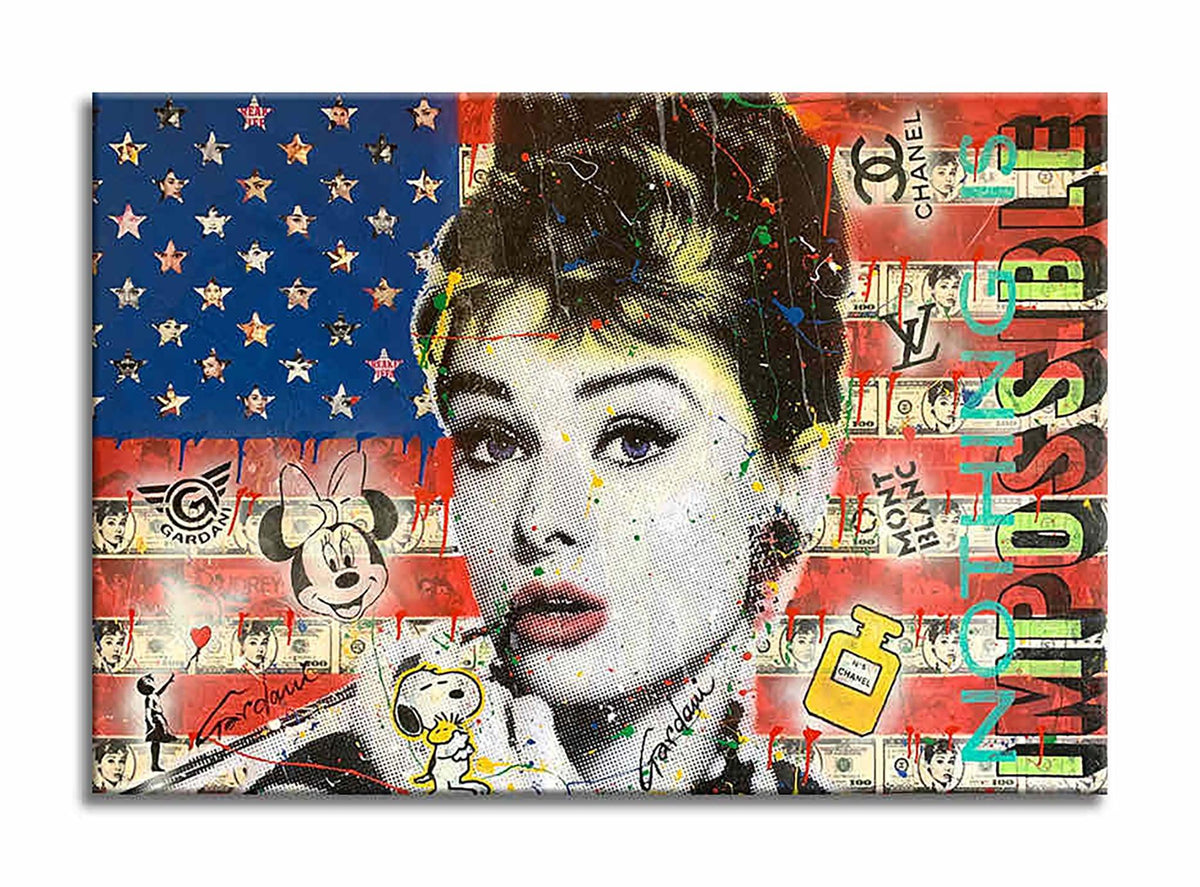 Drapeau d'Audrey Hepburn - Peinture originale sur toile