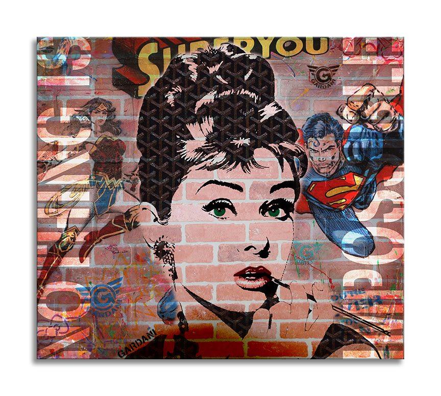 Drapeau d'Audrey Hepburn - Peinture originale sur toile