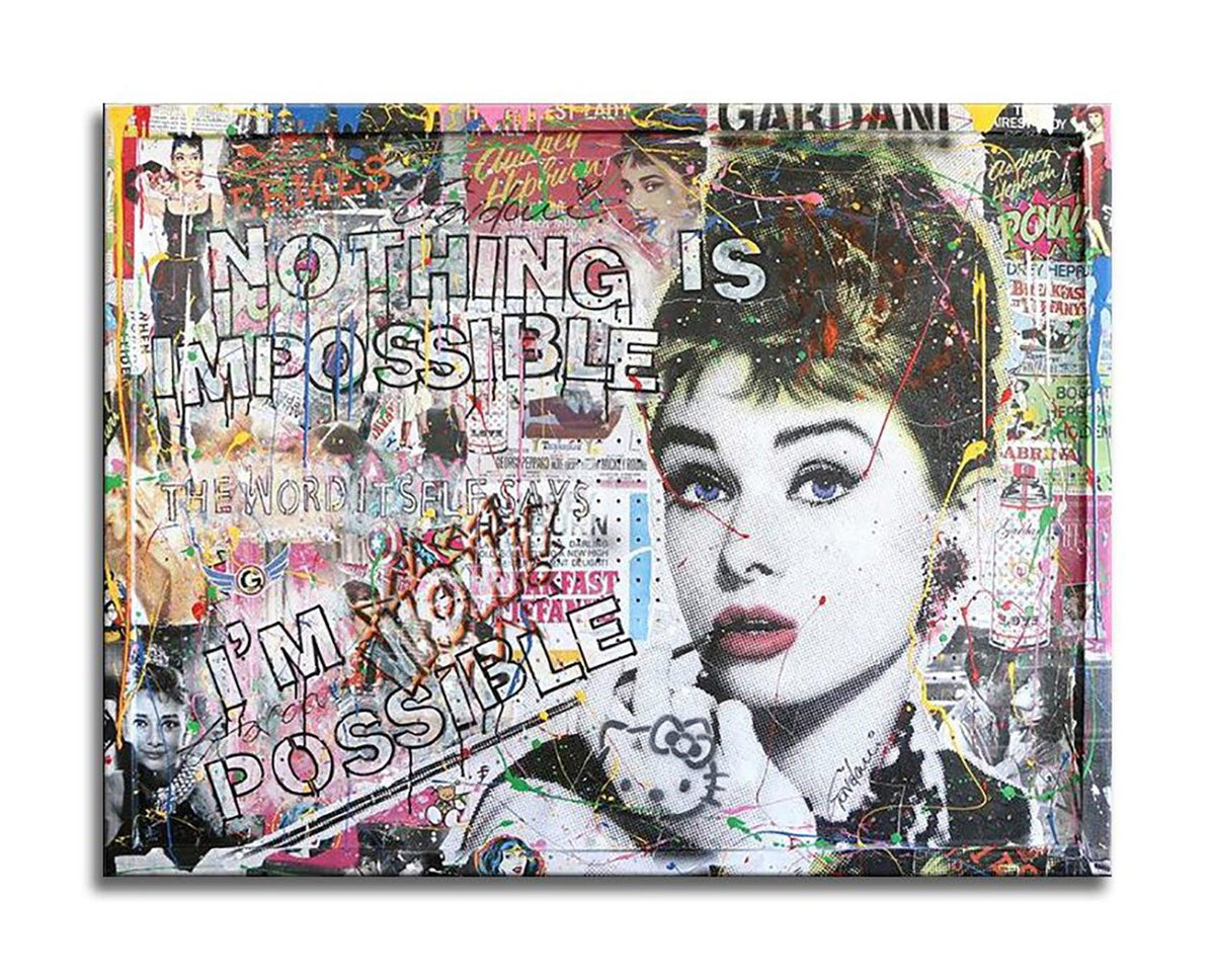 Audrey Hepburn Nothing is Impossible  - Original Painting on Wood Panel