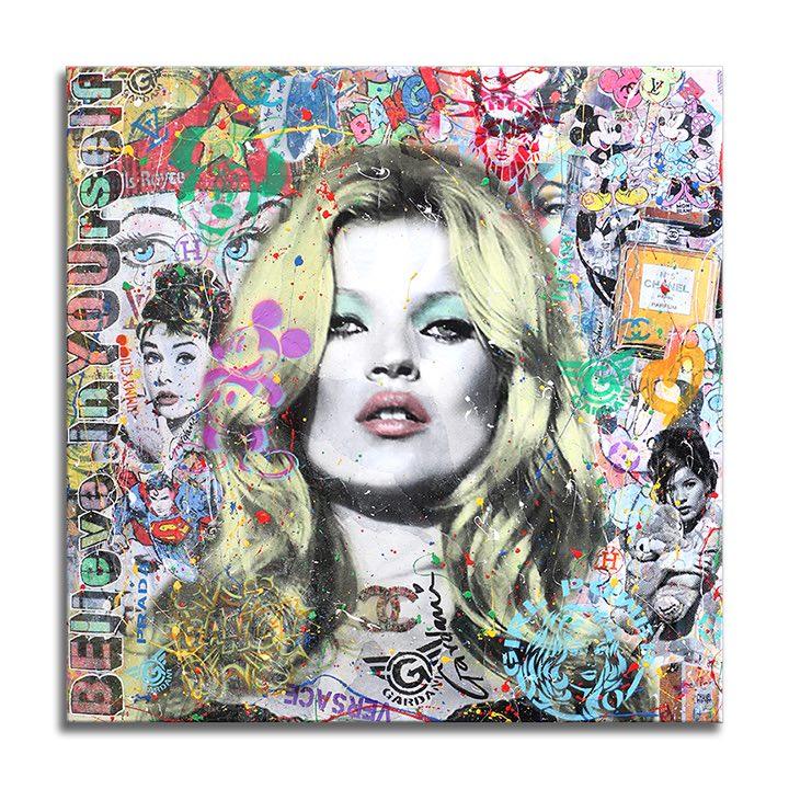 Kate Moss Cree en ti mismo - Pintura original sobre lienzo