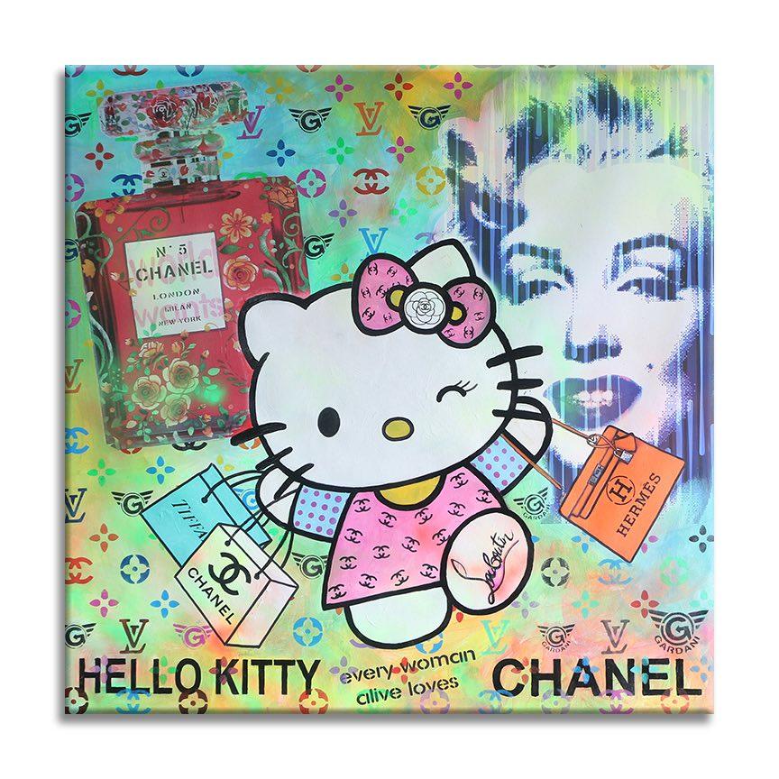 Hello Kitty Chanel - Pintura original sobre lienzo