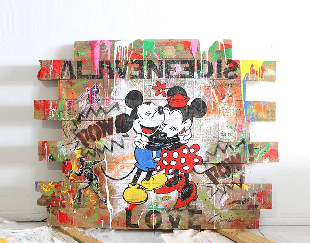 Mickey & Minnie all we need – Original Painting on Wood