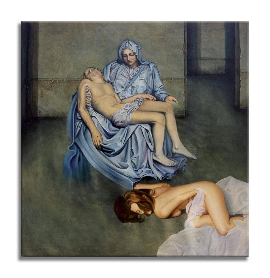 Pieta after Michelangelo - Original Painting on Canvas