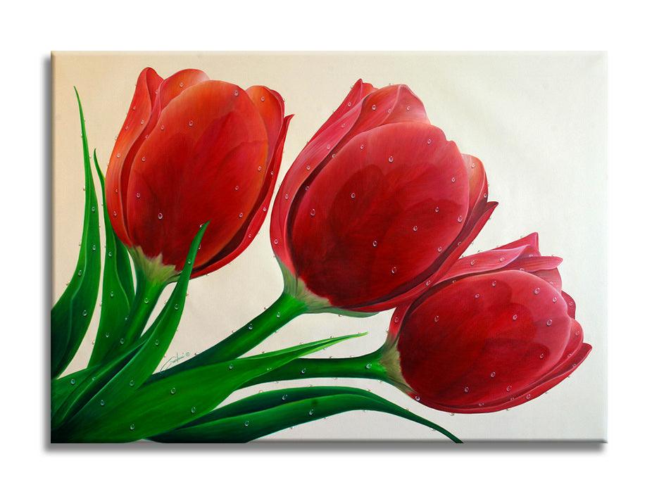 Red Tulips - Original Painting on Canvas