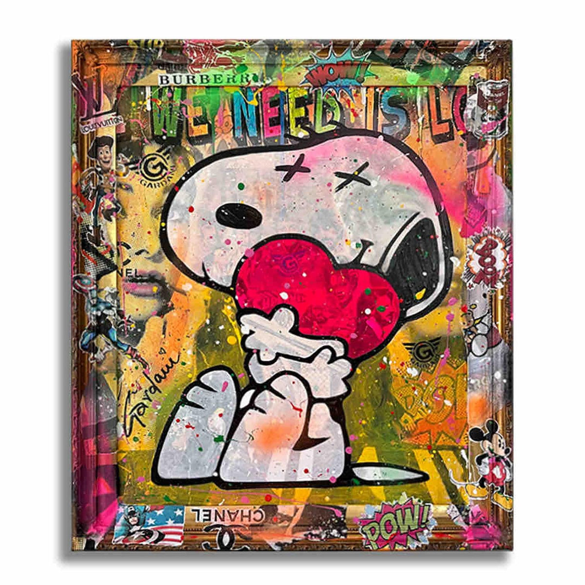 Enviando amor a Snoopy - Pintura original sobre lienzo