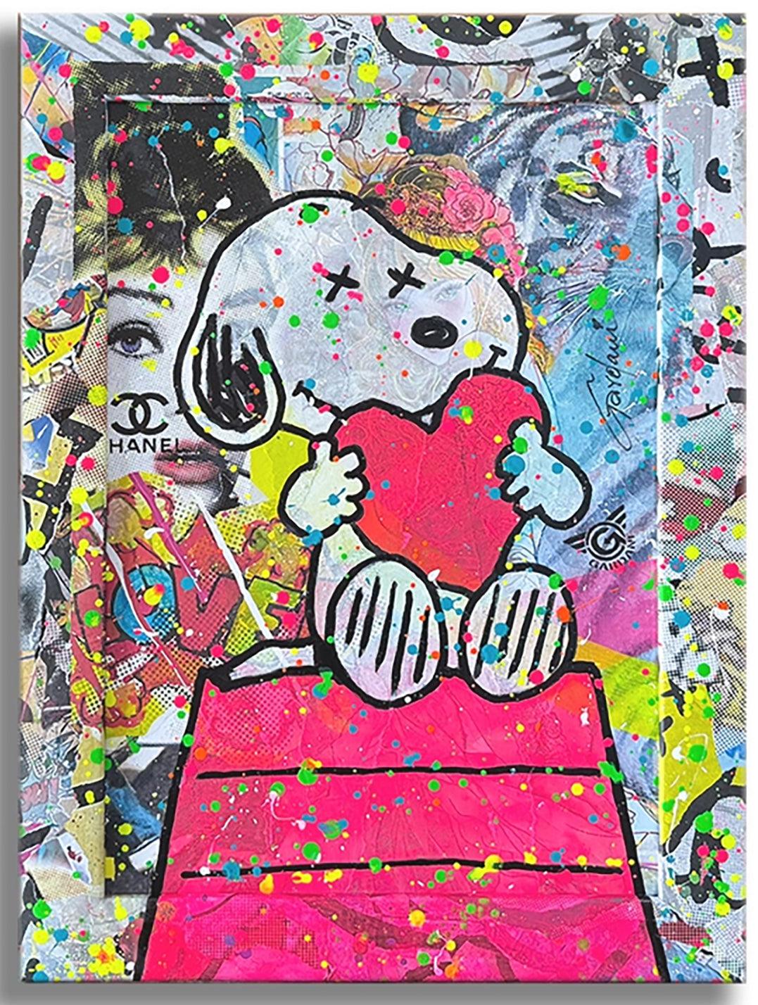 Snoopy Love more - Pintura original sobre lienzo