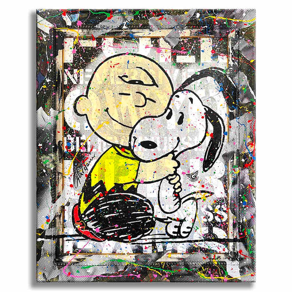 Snoopy & Charlie Brown Hug - Original Painting on canvas