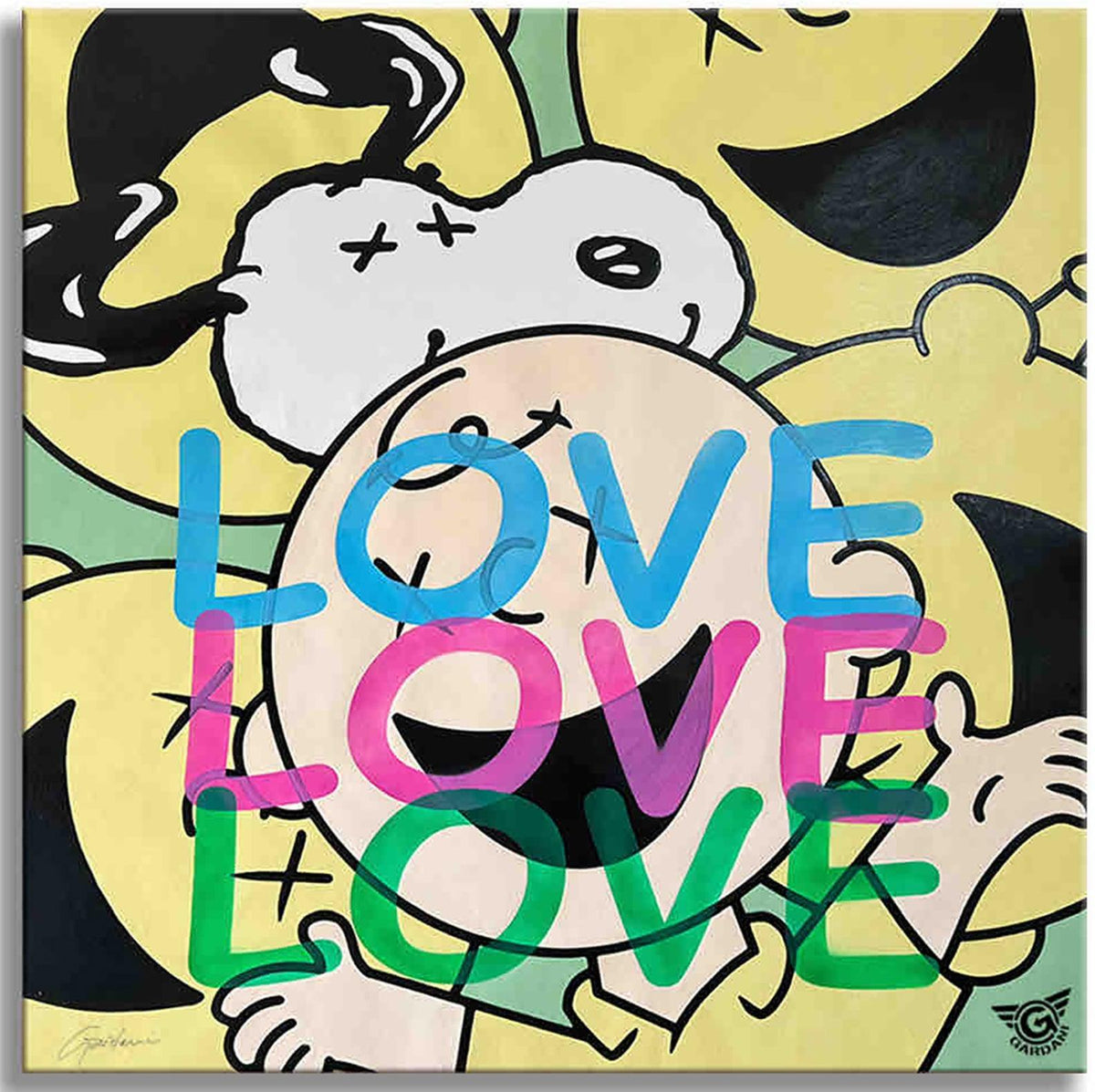 Snoopy je t'aime beaucoup ! - Peinture originale sur toile