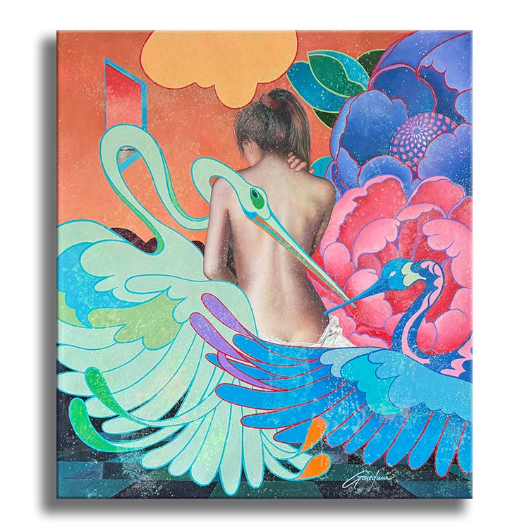 The Guardian Cranes - Original Painting on canvas