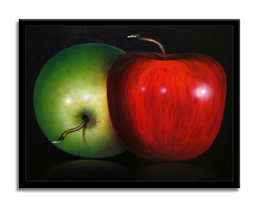 Deux pommes - Peinture originale sur toile